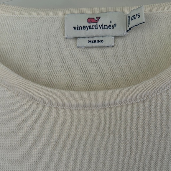 Vineyard Vines Striped Wool Poncho Top Fringe Detail Navy Cream Women’s XS/S - Picture 2 of 6